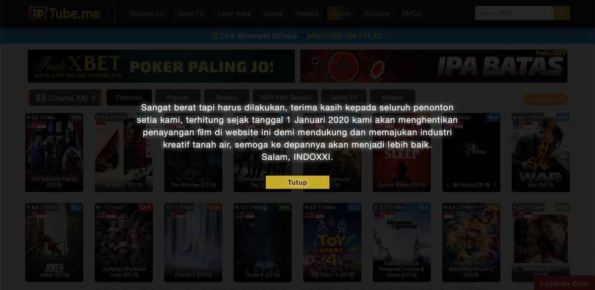 Keterangan penutupan Situs IndoXXI