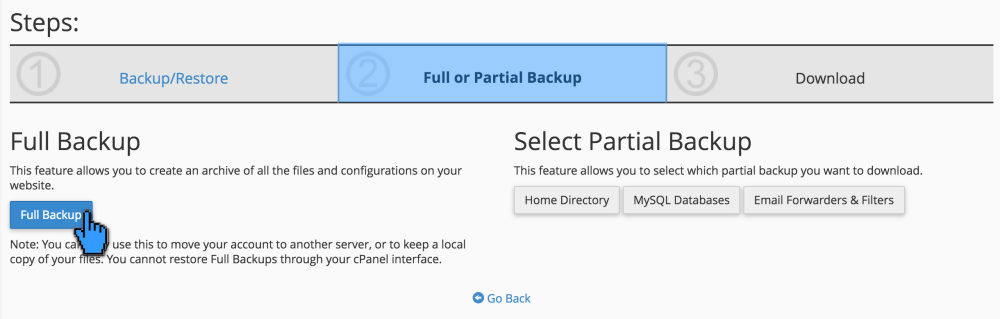 cpanel download site backup