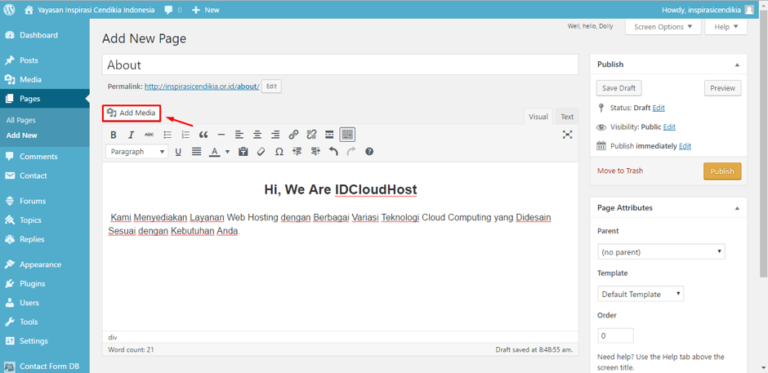 Cara Membuat Page (Halaman) Di Wordpress - IDCloudHost