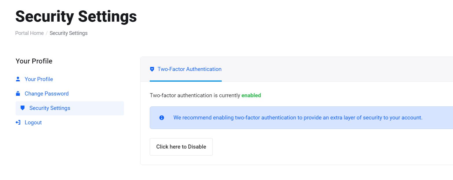 2FA authentication client area idcloudhost