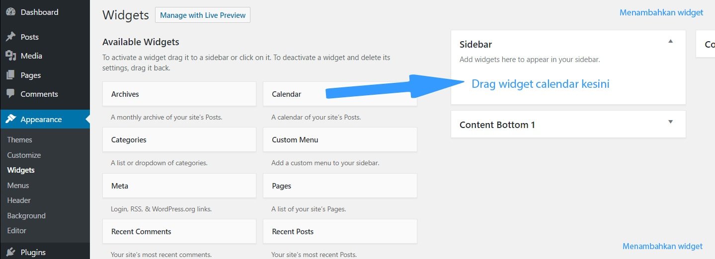 menambahkan widget pada wordpress