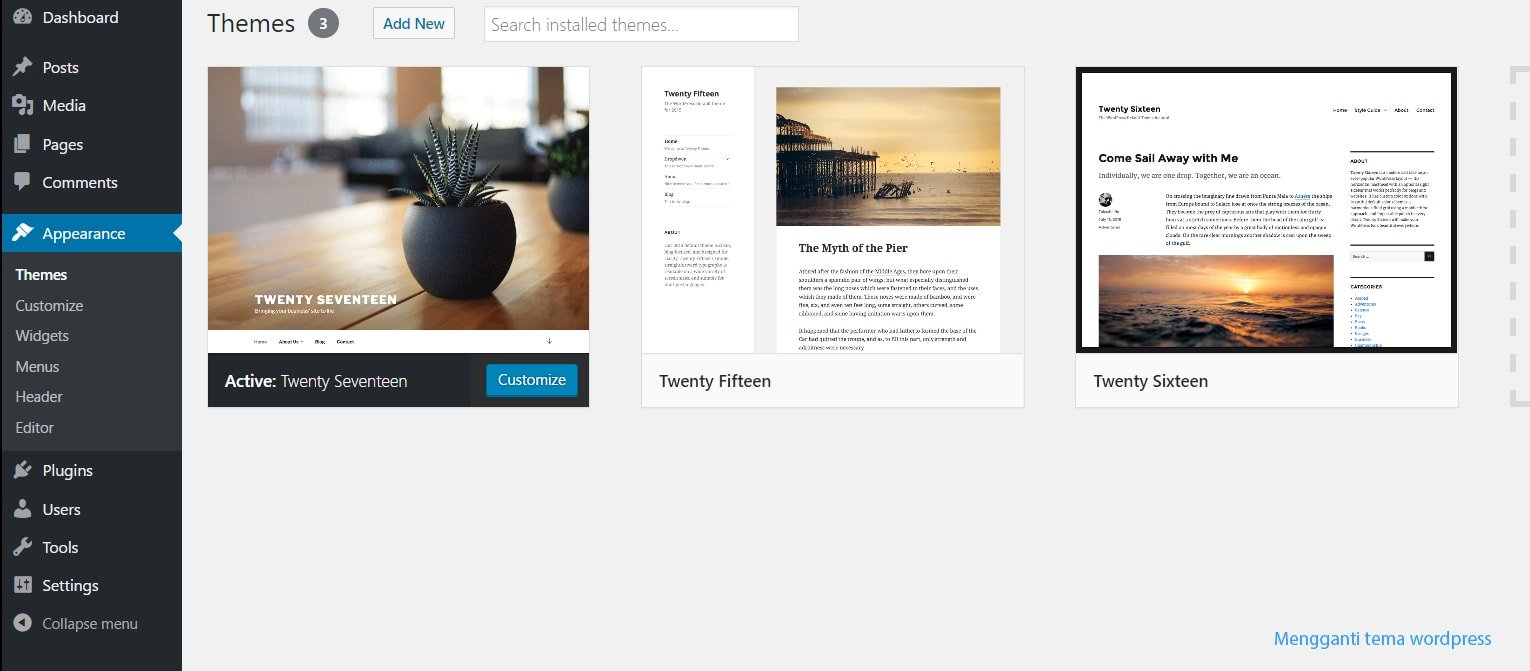 mengganti tema pada wordpress