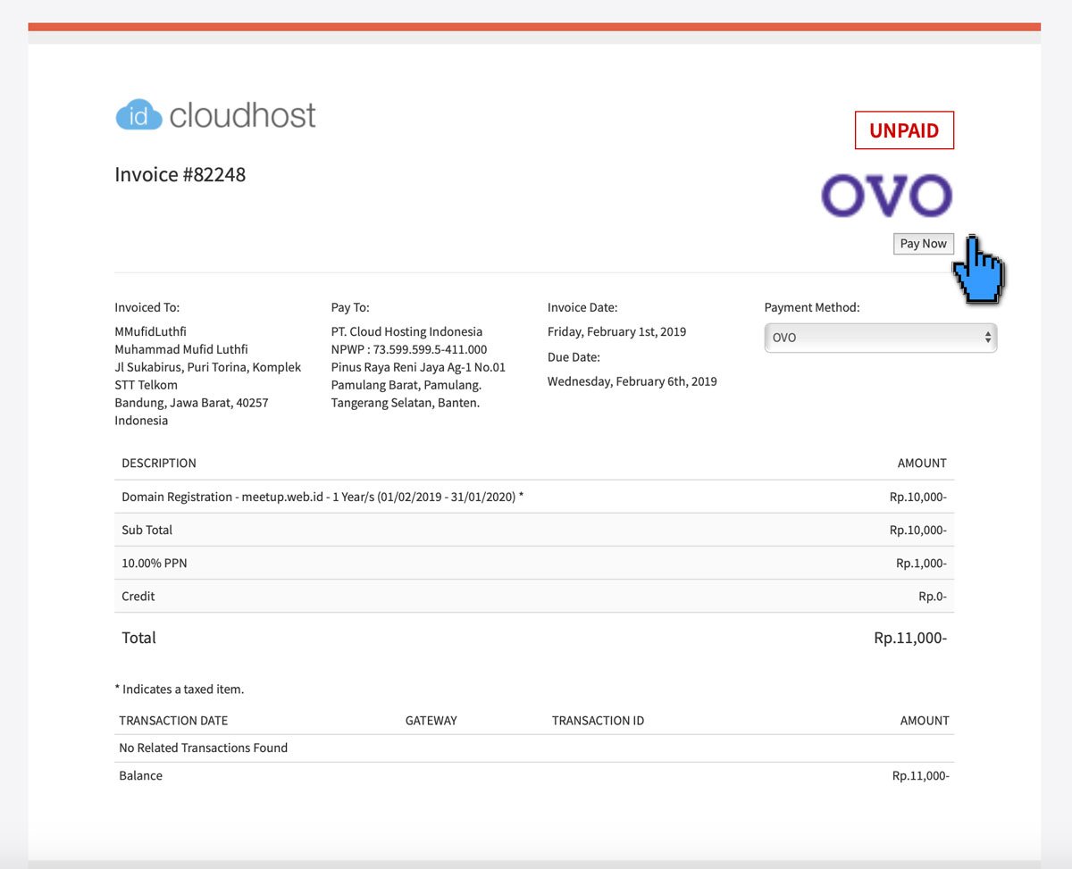 Pembayaran Layanan IDCloudHost via OVO