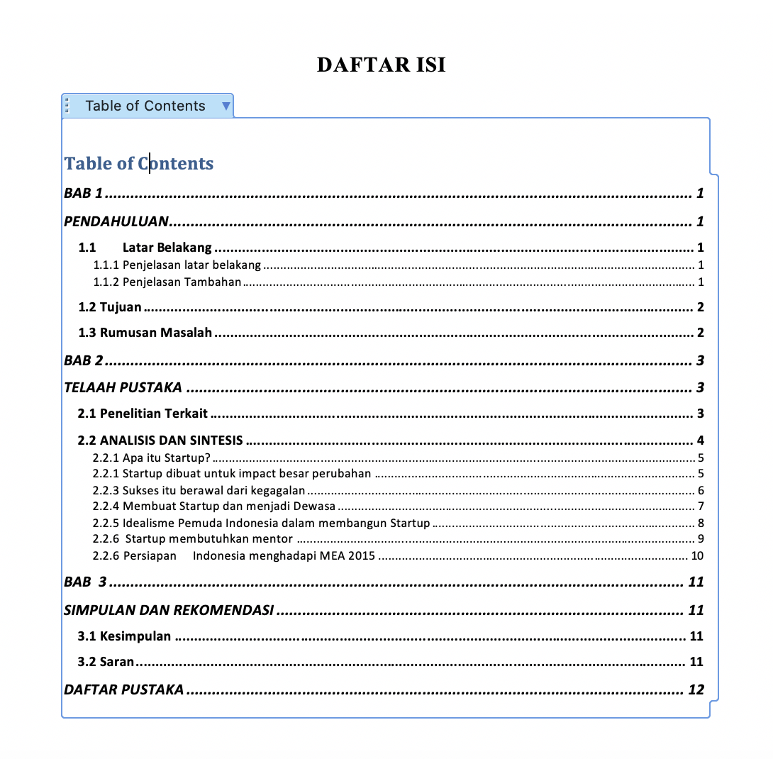 Cara Membuat Daftar Isi Secara Otomatis Pada Microsoft Word Knowledge