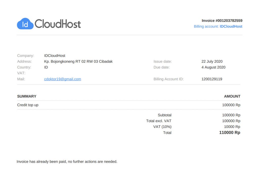 Cara Download Invoice Pembayaran Layanan Server Private Cloud IDCloudHost